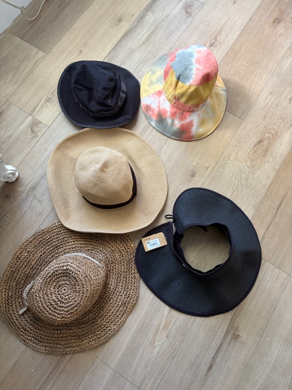 Mixed Hat Lot - Neutral Straw, Black, Tie-Dye Bucket, Natural Straw
